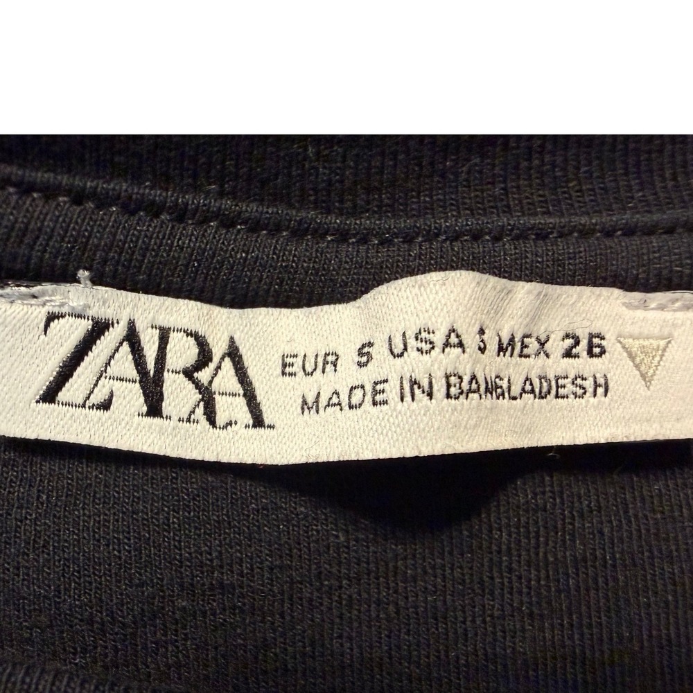 Zara Black Ribbed Twist Front Crop Top Long Sleeve Crew Neck S Preppy 101-15 - Picture 3 of 11
